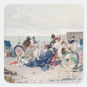 Adesivo Quadrado Praia em Yport, 1878 (óleo em canvas)
