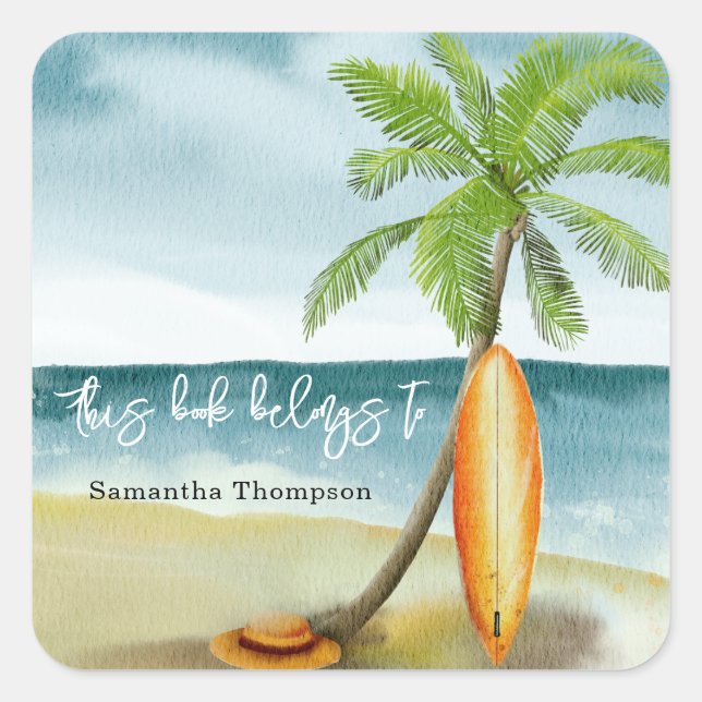 Adesivo Quadrado Praia - este livro pertence a (Frente)