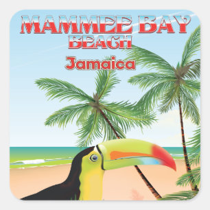 Adesivo Quadrado Praia Mammee Bay Jamaica pôster de viagem