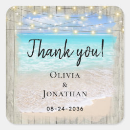 Adesivo Quadrado Praia Rústica Madeira Casamento Costeiro Agradecim