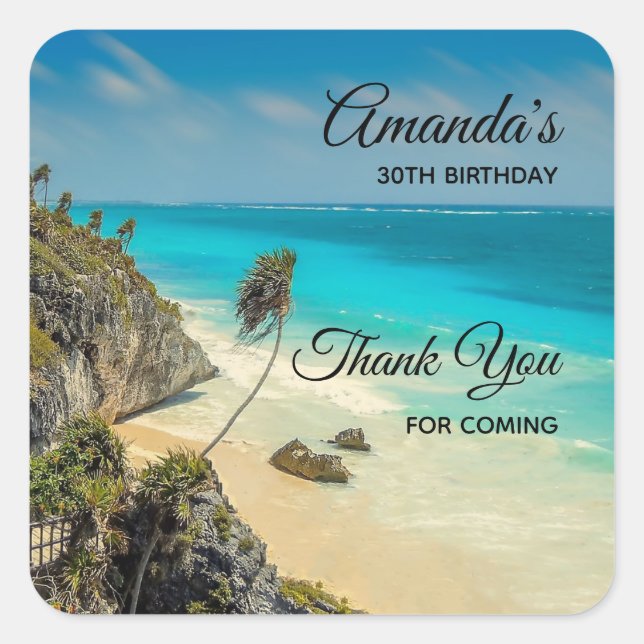 Adesivo Quadrado Praia Tropical com Árvores de Palma Vestidas por V (Frente)