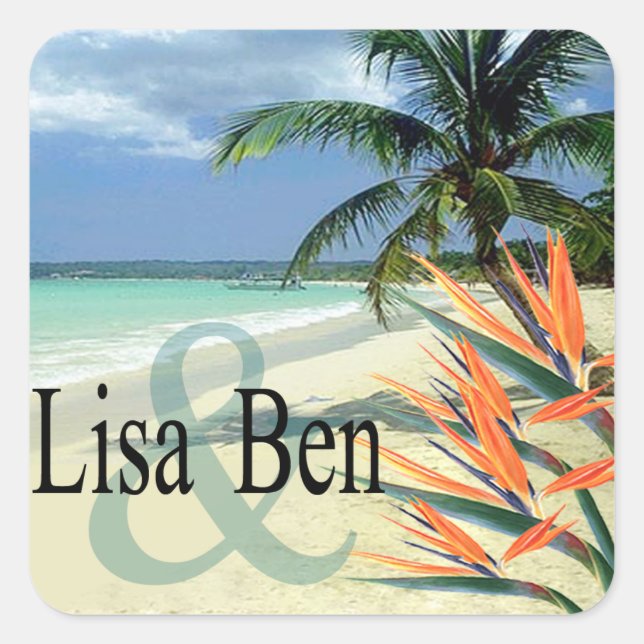 Adesivo Quadrado Praia Tropical de Emerald Waters (Frente)