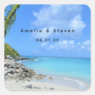 Adesivo Quadrado Praia Tropical Turquesa Linda - Casamento