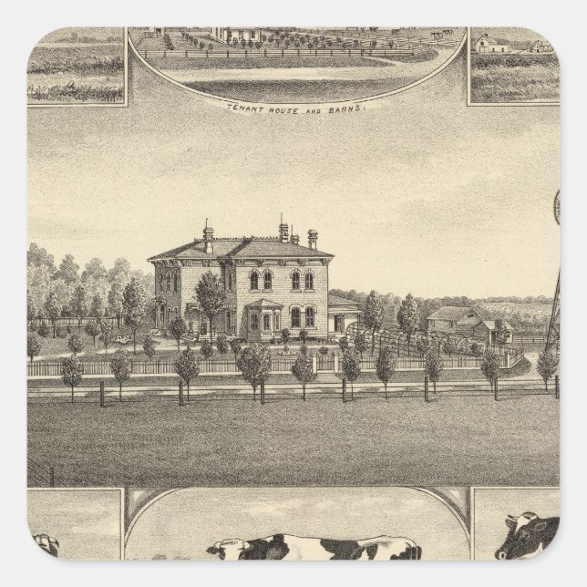 Adesivo Quadrado Prairie Lawn Fazenda, Nebraska (Frente)