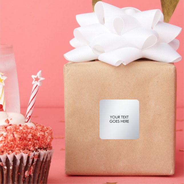 Adesivo Quadrado Prata Metálico Elegante Moderno Seu Texto Personal (Festa)