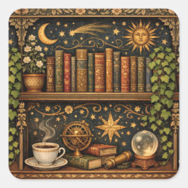 Adesivo Quadrado Prateleira de livros retrô amante de livros estrel