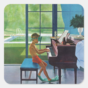 Adesivo Quadrado Prática do piano da piscina