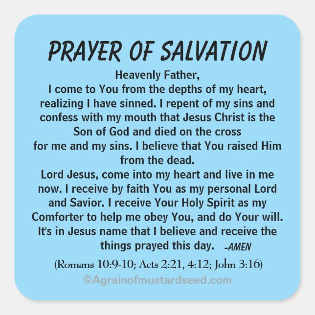 ADESIVO QUADRADO PRAYER OF SALVATION (Frente)