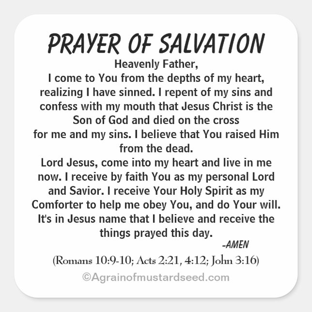 ADESIVO QUADRADO PRAYER OF SALVATION (Frente)