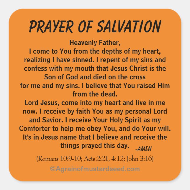 ADESIVO QUADRADO PRAYER OF SALVATION (Frente)