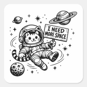 Adesivo Quadrado Preciso de Mais Espaço Gato Astronauta Engraçado