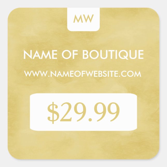 Adesivo Quadrado Preços chiques Goldenrod simples do monograma do (Frente)