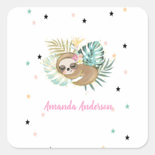 Adesivo Quadrado Preguiça Adormecida Fofa, Estrelas, Princesa