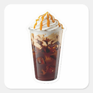 Adesivo Quadrado Premium 3D Iced Coffee with Caramel Drizzle Sticke