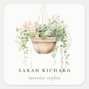 Adesivo Quadrado Prendendo Plantas De Casa Floral Aquarela Botânica