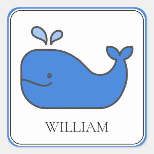 Adesivo Quadrado Preppy Blue Whale Personalizado