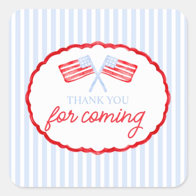 Adesivo Quadrado Preppy Boys Red White e Dois Aniversário Patriótic (Frente)