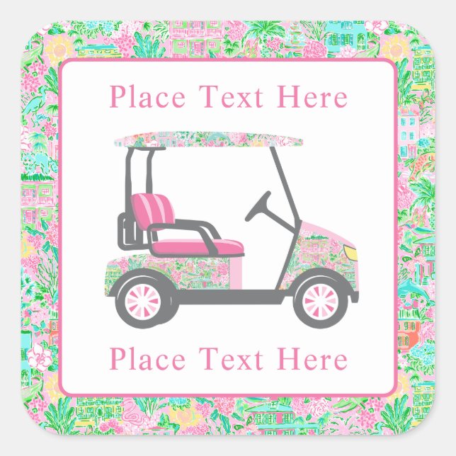 Adesivo Quadrado Preppy Palm Beach Golf Cart (Frente)