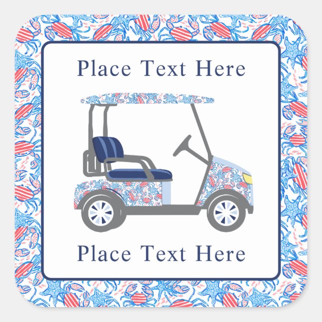 Adesivo Quadrado Preppy Patriotic Crabs Golf Cart (Frente)