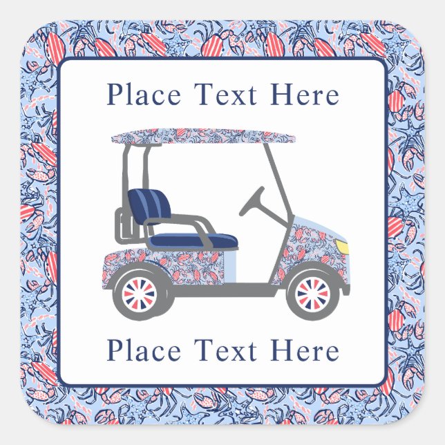Adesivo Quadrado Preppy Patriotic Crabs Golf Cart (Frente)