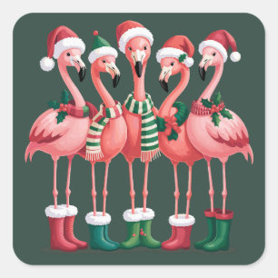 Adesivo Quadrado Presente de Amante de Flamingo Natal Alegre Xmas