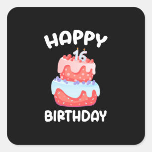 Adesivo Quadrado Presente de aniversário   Feliz 16.o aniversário