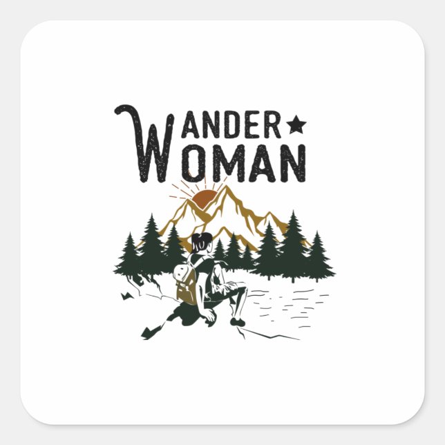 Adesivo Quadrado Presente de Camper | Wander Woman Birthday (Frente)