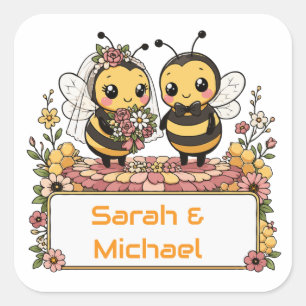 Adesivo Quadrado Presente de Casamento Personalizado Casal de Abelh