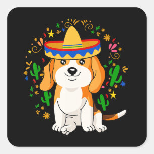 Adesivo Quadrado Presente de Celebração de Cinco de Mayo Cachorro