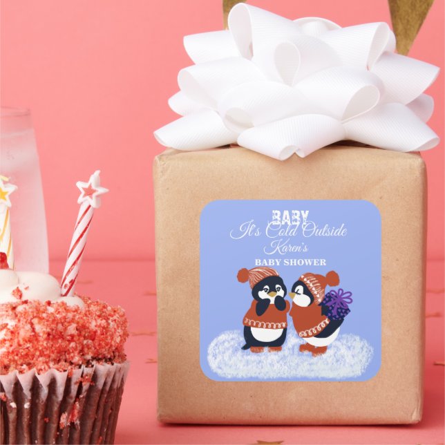 Adesivo Quadrado Presente de Chá de fraldas de aniversário de neve  (Festa)
