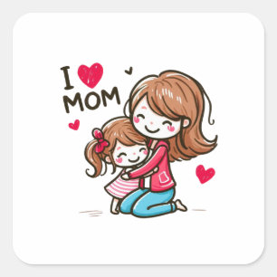 Adesivo Quadrado Presente de dia de as mães Eu Amo A Mãe