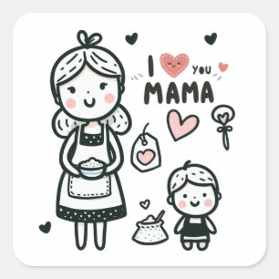 Adesivo Quadrado Presente de dia de as mães Eu Te Amo Mamãe
