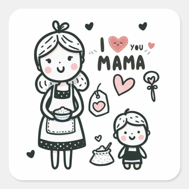 Adesivo Quadrado Presente de dia de as mães | Eu Te Amo Mamãe (Frente)