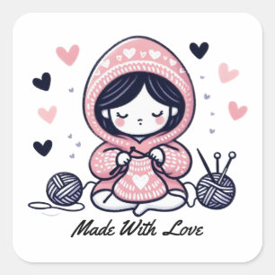Adesivo Quadrado Presente de dia de as mães Feito Com Amor