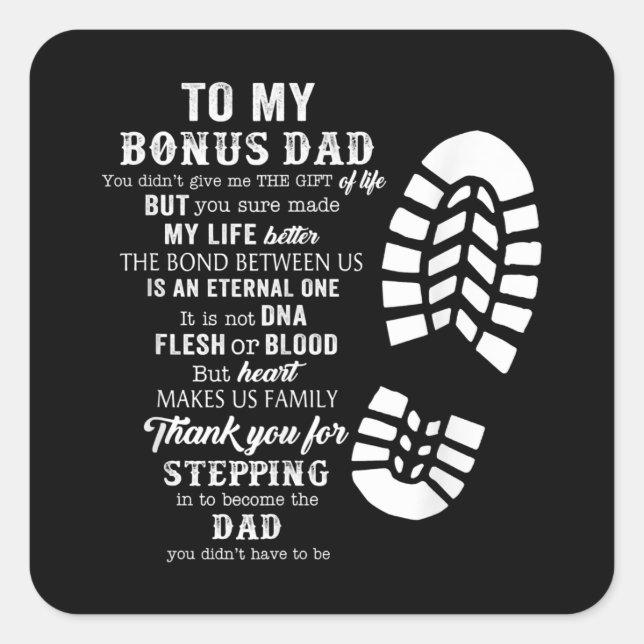 Adesivo Quadrado Presente de Dia de os pais de Bônus da Stepdad par (Frente)