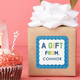 Adesivo Quadrado Presente de Festa de aniversário dos Blocos de Men