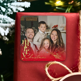 Adesivo Quadrado Presente de Foto de Natal de Família de Férias Mod
