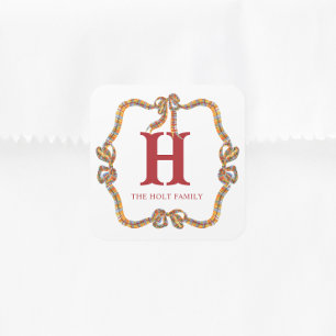 Adesivo Quadrado Presente de Garland Xadrez de Natal com Aquarela