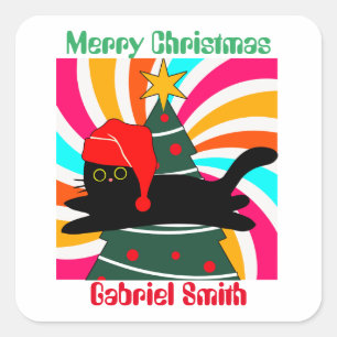 Adesivo Quadrado presente de gato de natal vintage