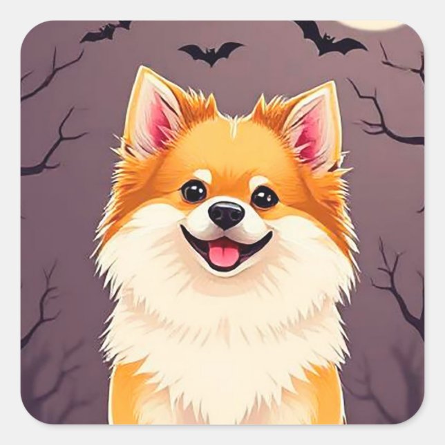 Adesivo Quadrado 🎃 Presente de Halloween de Pomerânia para Amantes (Frente)