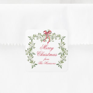 Adesivo Quadrado Presente de Natal com Mistura de Arco Vermelho de