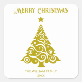 Adesivo Quadrado Presente de Natal de Árvore de Natal Elegante Bran