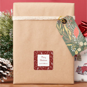 Adesivo Quadrado Presente de Natal de Cane Peppermint de Cane Branc