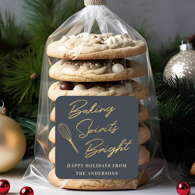 Adesivo Quadrado Presente de Natal de Confeitaria em Azul Escuro e  (Criador carregado)