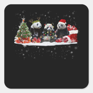 Adesivo Quadrado presente de natal de panda feliz para amantes de p