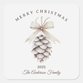 Adesivo Quadrado presente de Natal de pinecone branco creme persona