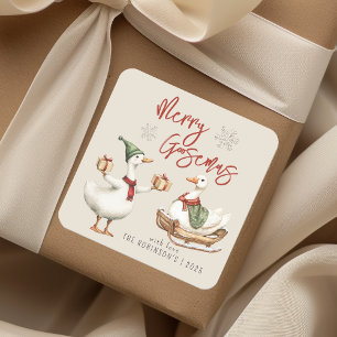 Adesivo Quadrado Presente de Natal do Ganso Caprichoso