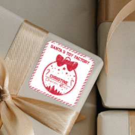 Adesivo Quadrado Presente De Natal Do Papai Noel Entrega Da Lista L