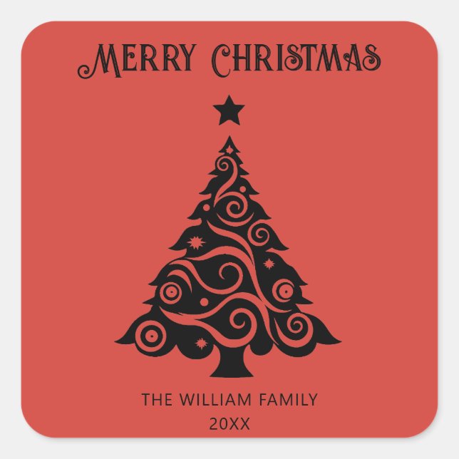 Adesivo Quadrado Presente de Natal Elegante Red Merry (Frente)