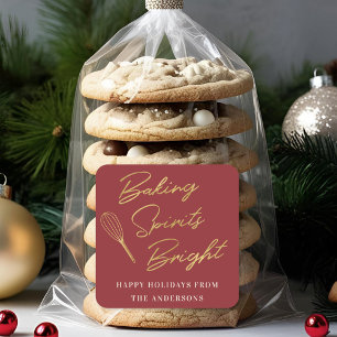 Adesivo Quadrado Presente de Natal Moderno, Vermelho e Bandeira de 